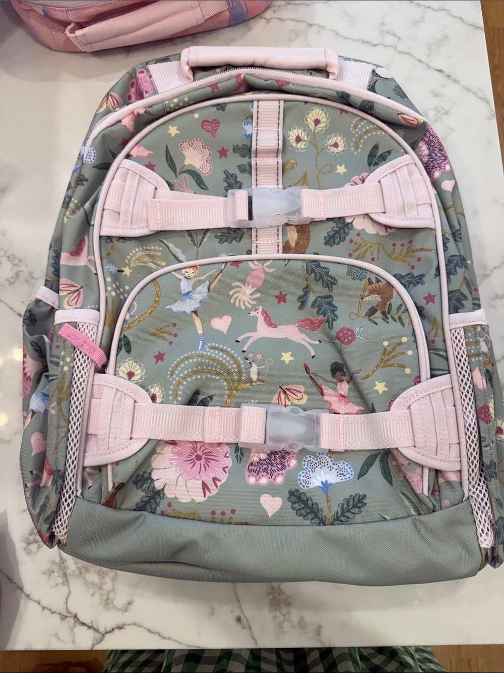 Pottery Barn Kids Pink & Sage Floral Unicorn Backpack